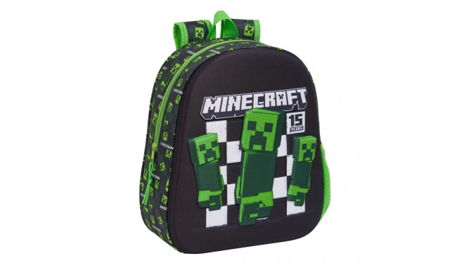 3D School Bag Minecraft Black Green 27 x 33 x 10 cm