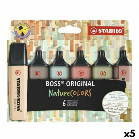 Pimeduses Helendavate Markerite Komplekt Stabilo Boss Nature Colors Mitmevärviline (5 Ühikut)