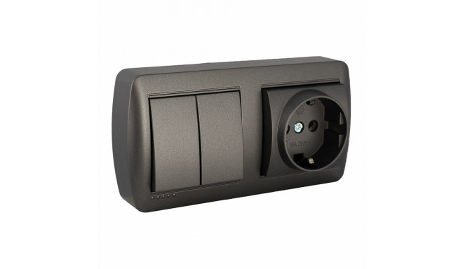 Double Socket + Switch Base Solera Mural 2p+t 250 V 16 A Graphite
