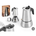 Italian Coffee Pot Black Silver Steel 6 Cups Italian Coffee Pot Black Silver Steel 6 Cups
