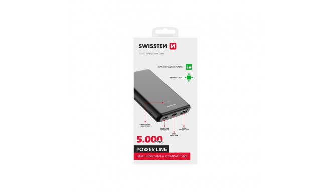 Swissten Line akupank väline laadimisaku USB / USB-C / Micro USB / 10W / 5000 mAh