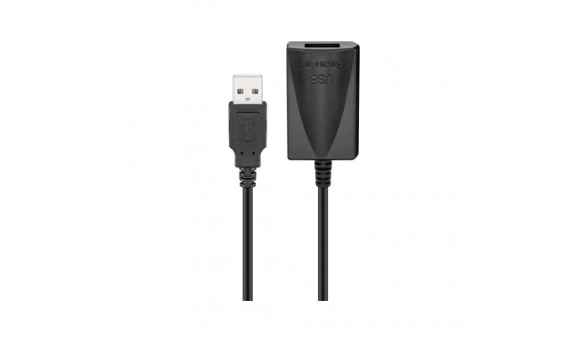 USB 2.0 pikenduskaabel A - A 5.0m, must, kullatud, võimendiga