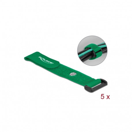 Delock Hook-and-loop cable tie with Loop and Fastening Eyelet L 190 x W 25 mm green 5 pieces
