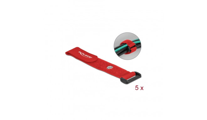 Delock Hook-and-loop cable tie with Loop and Fastening Eyelet L 190 x W 25 mm red 5 pieces