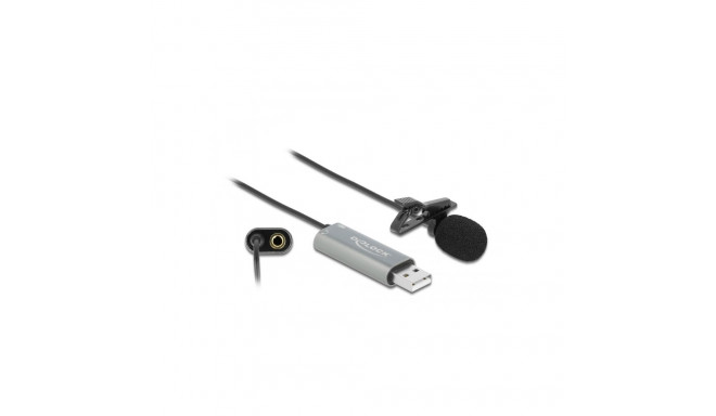 Delock USB Tie Lavalier Microphone Omnidirectional 24 bit / 192 kHz with clip and 3.5 mm stereo jack