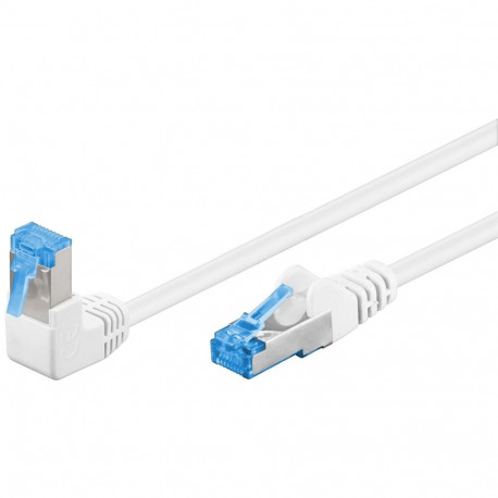 CAT 6A patchcable 1.0m, 1x 90°angled, S/FTP (PiMF), white latch on top, LSZH halogen-free, copper