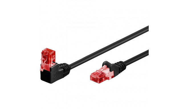 CAT 6 patchcable 1x 90°angled, U/UTP, black 1.0m