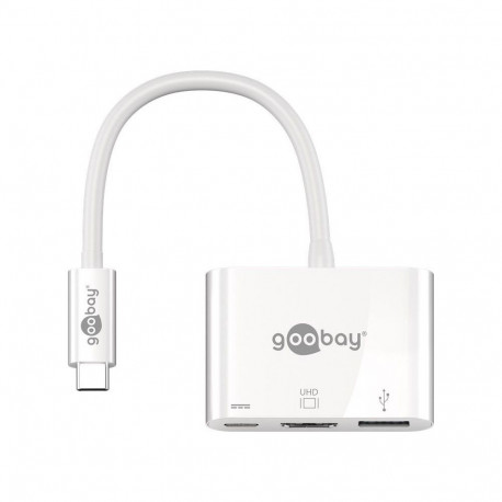 Adapter USB-C (M) - HDMI (F) 1080@60Hz / 4K@ 30Hz, USB 3.0 + USB-C laadimine, 60W, valge
