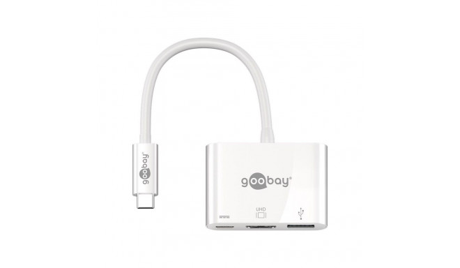Adapter USB-C (M) - HDMI (F) 1080@60Hz / 4K@ 30Hz, USB 3.0 + USB-C laadimine, 60W, valge