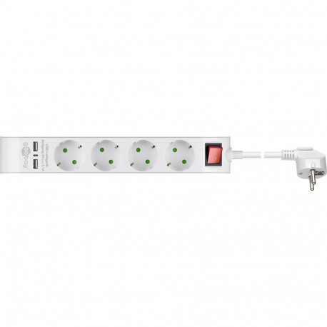 Maandusega pikendusjuhe 4 osa / 1.4m, max 3680W, valge, lülitiga + 2 USB porti
