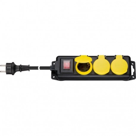 Maandusega pikendusjuhe 3 pesa / 3.0m, max 3680W, must, lülitiga, kaitsekate, IP44, seinale kinnitat