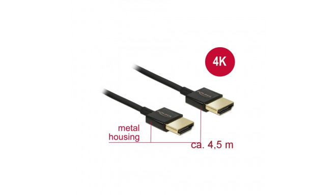 HDMI kaabel 4.5m, Active, 4K@60Hz, kullatud, kolmekordne varje, slim, must