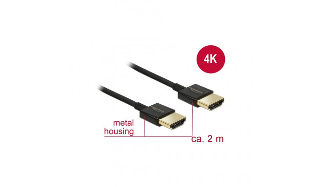 HDMI kaabel 2.0m, ethernet, 4K@60Hz, kullatud, kolmekordne varje, slim, must