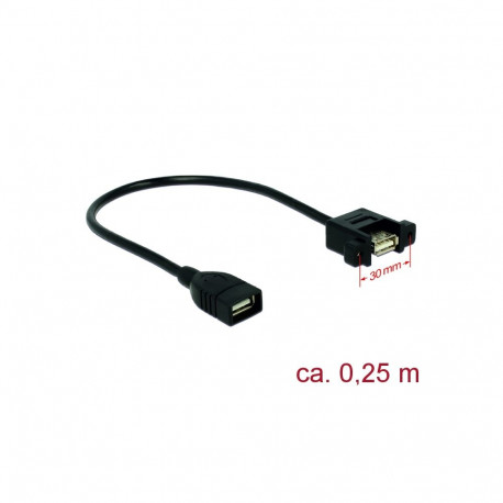 Delock Cable USB 2.0 Type-A female > USB 2.0 Type-A female panel-mount 0.25 m