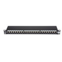 19´´ Patch Panel, 24xRJ45, shielded, Cat6, 1U, black, cable organizer