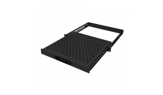 Adjustable shelf 19´´,1U, 300mm, 4-point mounting RAL 7021 black