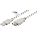 USB 2.0 pikenduskaabel A - A 3.0m, USB sertifikaadiga, hall