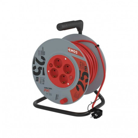 PVC pikendusjuhe rull - 4 pistikupesa, 25m, 1,5mm2 SCHUKO