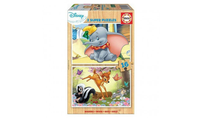 2 Pužļu Komplekts Disney Dumbo & Bambi Educa 18079 Koks Bērnu 16 Daudzums