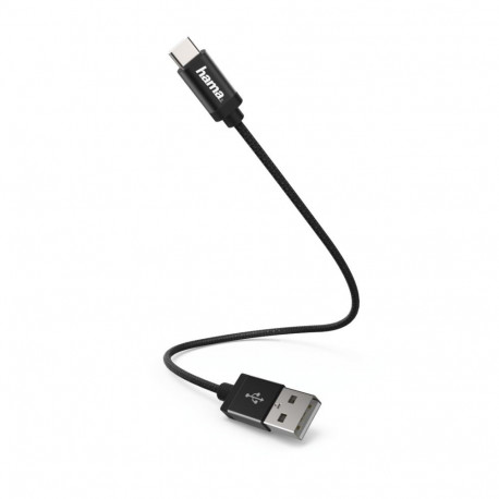 USB-kaabel USB-C USB-A 0.2m Hama USB-C Adapter Cable , tekstiilkate, USB2.0 max 480Mbps, must, 5V ma