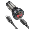 HOCO car charger 2 x Type C with digital display + cable Type C to Lightning PD QC3.0 3A 60W transpa