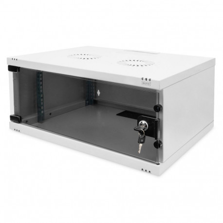 Wall-mounted network cabinet 19" 4U, SOHO 241 x 540 x 400 mm, door glass, grey, unfolded, 60kg