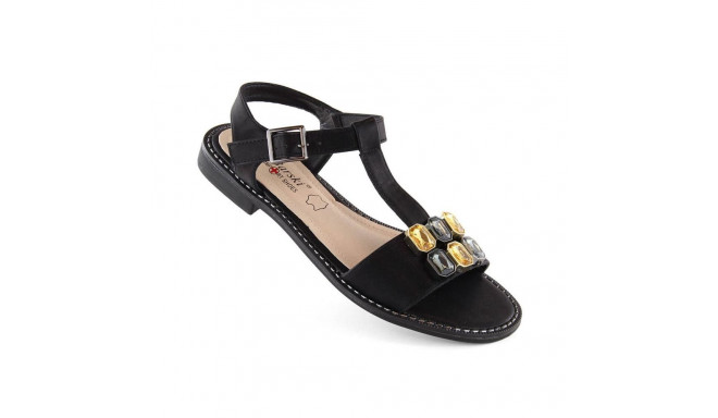 Comfortable sandals with zircons S.Barski W OLI261A, black (37)