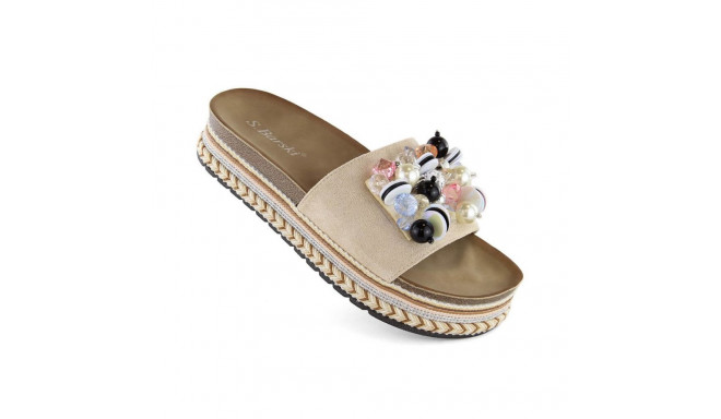 S.Barski W OLI260 beige platform flip-flops with beads (36)