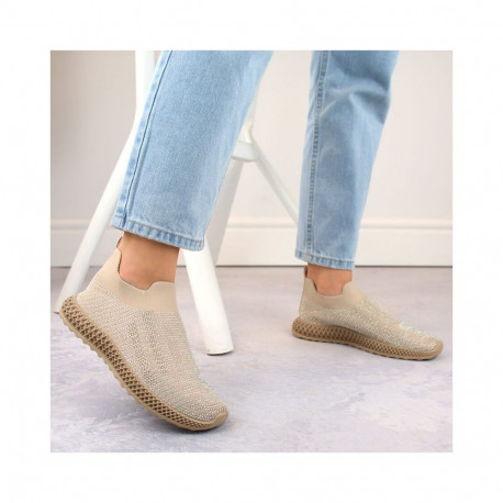 D&A W OLI257A beige slip-on sneakers with rhinestones (38)