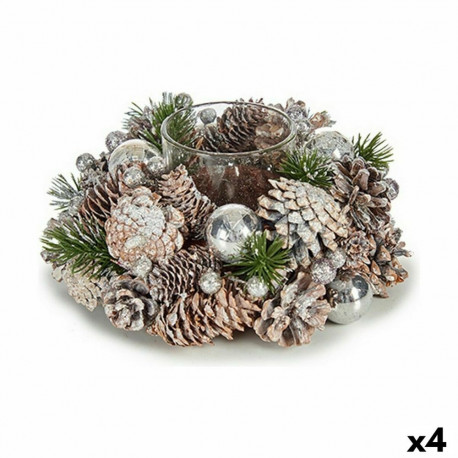 Christmas Candle Holder Krist+ White Transparent Silver 19 x 9 x 19 cm (4 Units)