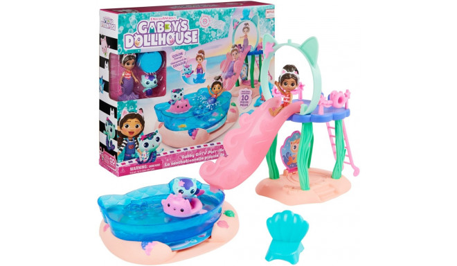 Spin Master DreamWorks Gabby's Dollhouse Cat Adventures - Purrific Pool Party Playset, Backdrop (wit