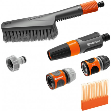 Cleansystem põhikomplekt käsihari S pehme, 10 seebitikki, puhastuspihusti, ühendaja, hall/oranž