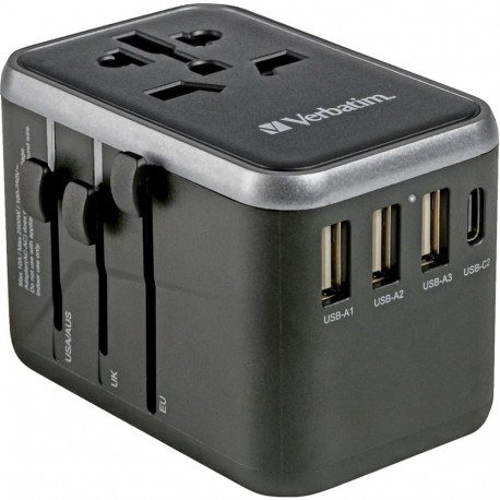 Verbatim universal travel adapter UTA-04, travel plug (black/silver, 3x USB-A, 2x USB-C)