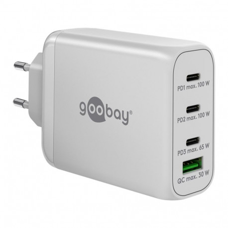USB-C PD Multiport-Schnellladegerät 100 Watt (weiß, 1x USB-A QC, 3x USB-C PD, GaN-Technologie)