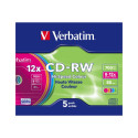 VERBATIM CD-RW 80 min. / 700 MB 8-12x 5-pack slim jewelcase DataLife Plus Colour