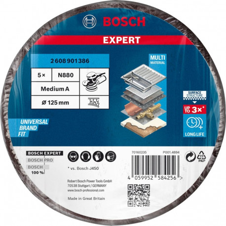 Expert Vliesscheibe N880 Medium S, Ø 125mm (schwarz, 5 Stück, für Exzenterschleifer)