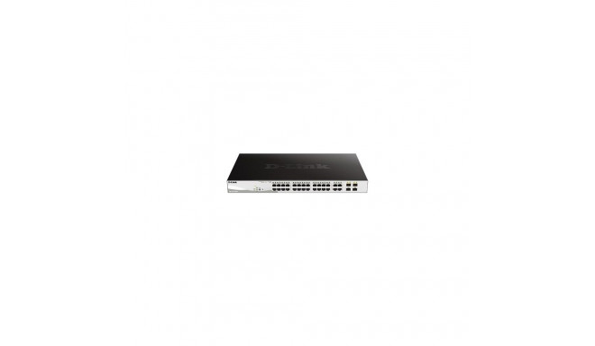 D-Link 28-portine gigabit PoE+ nutikas hallatav lüliti koos 4 x 100/1000Mbps kombopordiga