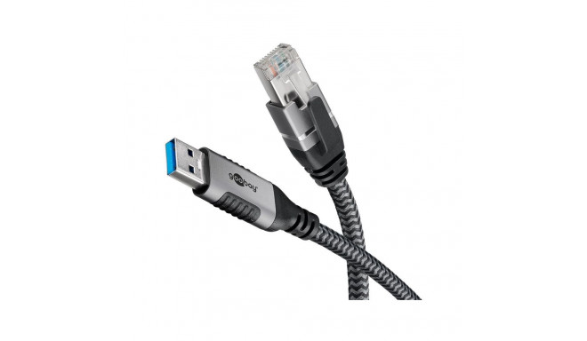 "Goobay USB-A 3.0 > RJ45 (ST-ST) 3m Ethernet-Kabel Schwarz-Silber"