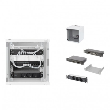 Digitus 10" võrgukomplekt, 6U kapp, riiul, PDU, 8-pordiline lüliti, CAT 6 patch paneel, hall
