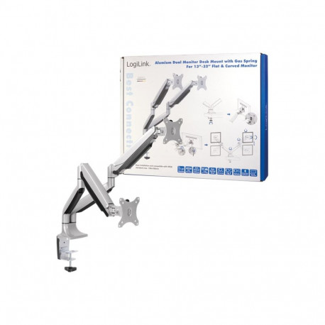 Logilink BP0043 Kahe monitori lauakinnitus, 13"-32", gaasvedru, alumiinium | Logilink