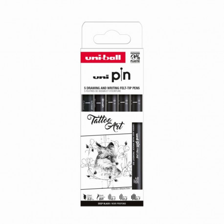Tindipliiats Uni Pin komplekt Tattoo Art, 5 pliiatsit