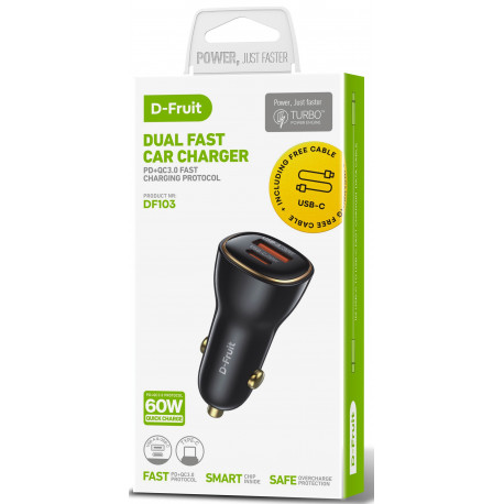 D-Fruit car charger 60W USB-A/USB-C DF103