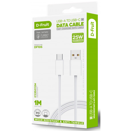 D-Fruit kaabel USB-A - USB-C DF105 1m, valge