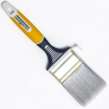 Pintsel, lapik, 80mm, valkjad-hallid harjased, kollane 3K käepide