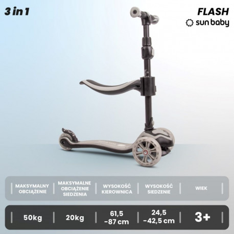 Flash 3-ühes tasakaaluratas tõukeratas rula LED-ratastega, hall