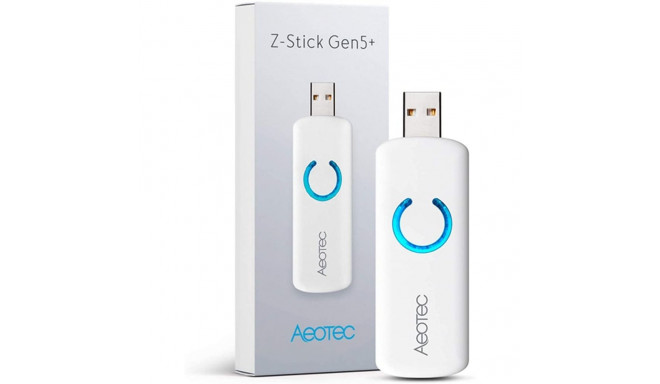 Aeotec Z-Stick - USB-adapter akuga Gen5+, Z-Wave Plus Valge
