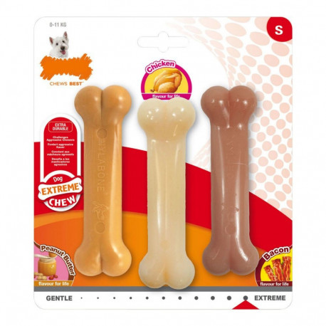 Koera närimismänguasi Nylabone Extreme Chew Value Pack Bacon Maapähklivõi Suurus S Kana Nailon (3 pc