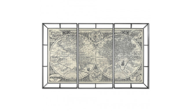 Set of 3 pictures Home ESPRIT White Black World Map 222 x 8 x 140 cm (3 Pieces)