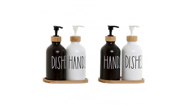 Soap Dispenser Home ESPRIT White Black Bamboo Crystal 350 ml 15,5 x 8 x 19 cm (2 Units)