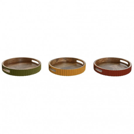 Tray Home ESPRIT Yellow Green Coral Mango wood 30 x 30 x 5 cm (3 Units)